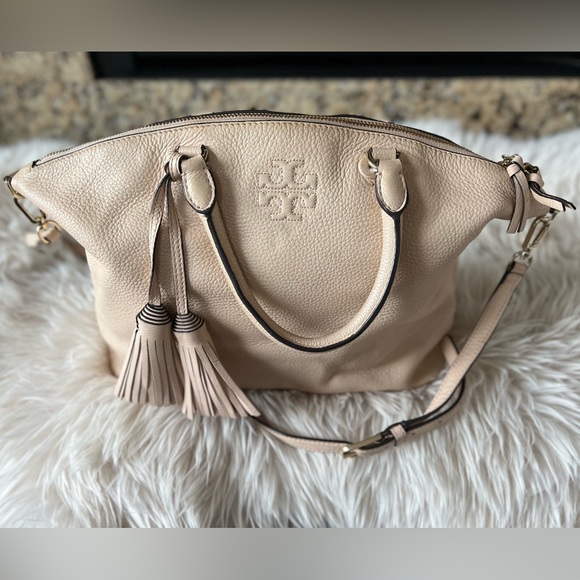 Tory Burch Pink Pebbled Leather Carter Satchel Bag - Picture 2 of 7